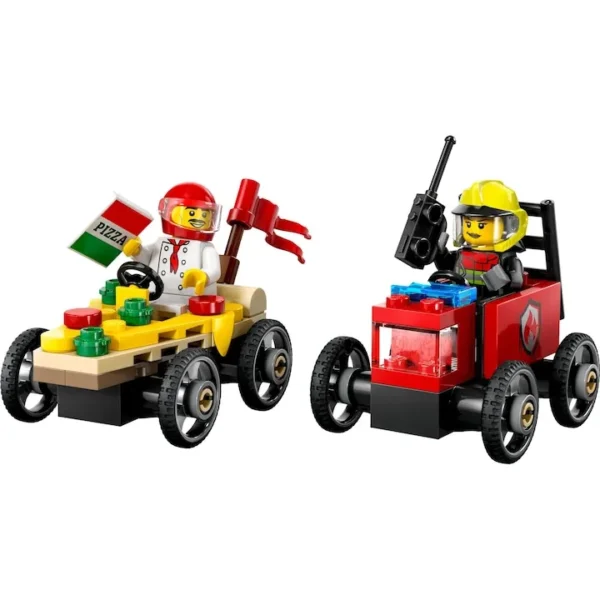 LEGO® City - Pachet de curse Furgoneta de pizza vs. autospeciala de pompieri 60458, 70 piese - imagine 4