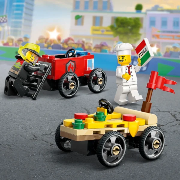 LEGO® City - Pachet de curse Furgoneta de pizza vs. autospeciala de pompieri 60458, 70 piese - imagine 8