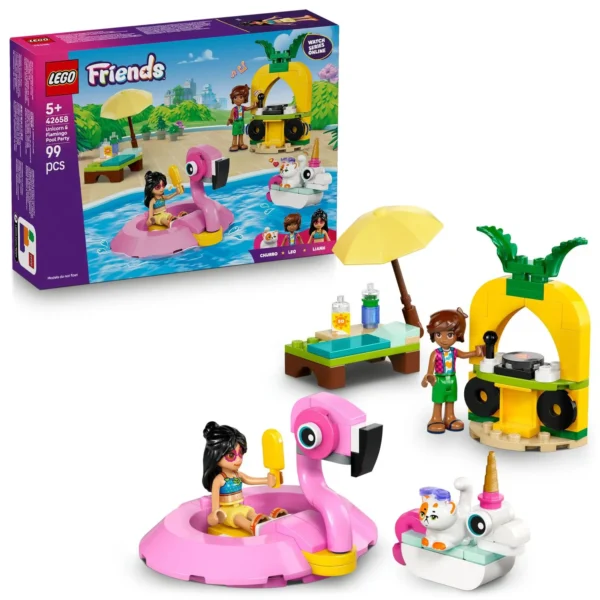 LEGO® Friends - Petrecere la piscina cu unicornul si flamingo 42658, 99 piese - imagine 1