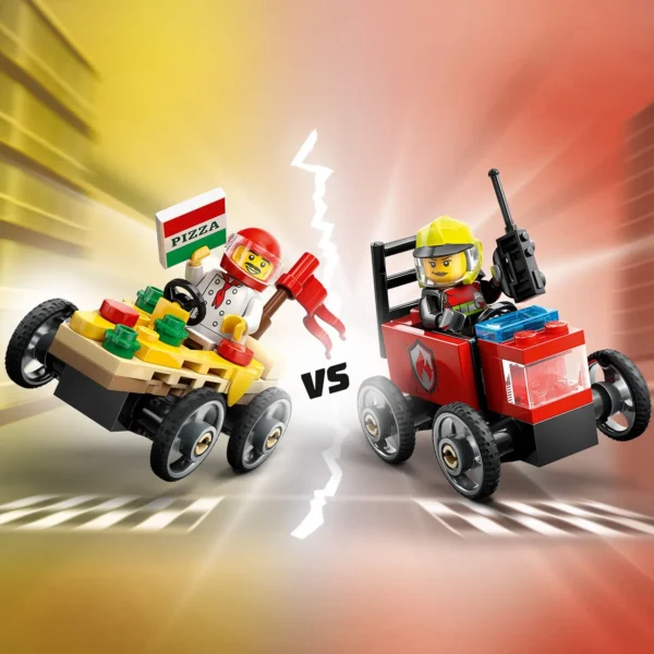 LEGO® City - Pachet de curse Furgoneta de pizza vs. autospeciala de pompieri 60458, 70 piese - imagine 7