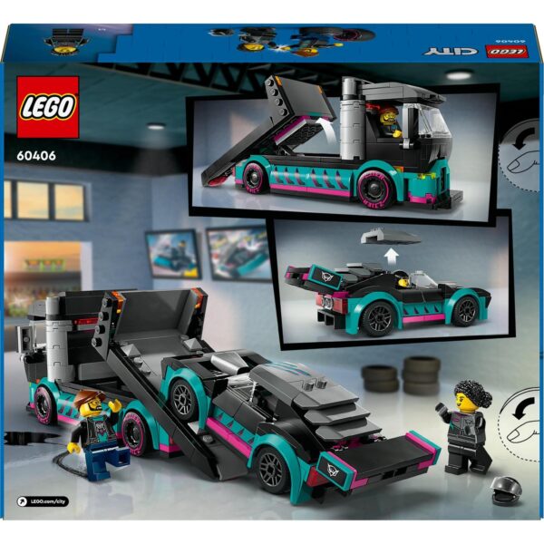 LEGO® City - Masina de curse si camion transportator de masini 60406, 328 piese - imagine 3