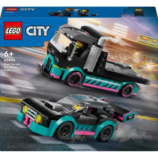 LEGO® City - Masina de curse si camion transportator de masini 60406, 328 piese - imagine 2