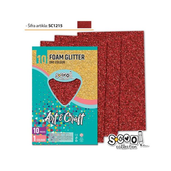 Hartie buretata, glitter, rosu, 10 buc/set, 20x30 cm - S-COOL - imagine 1